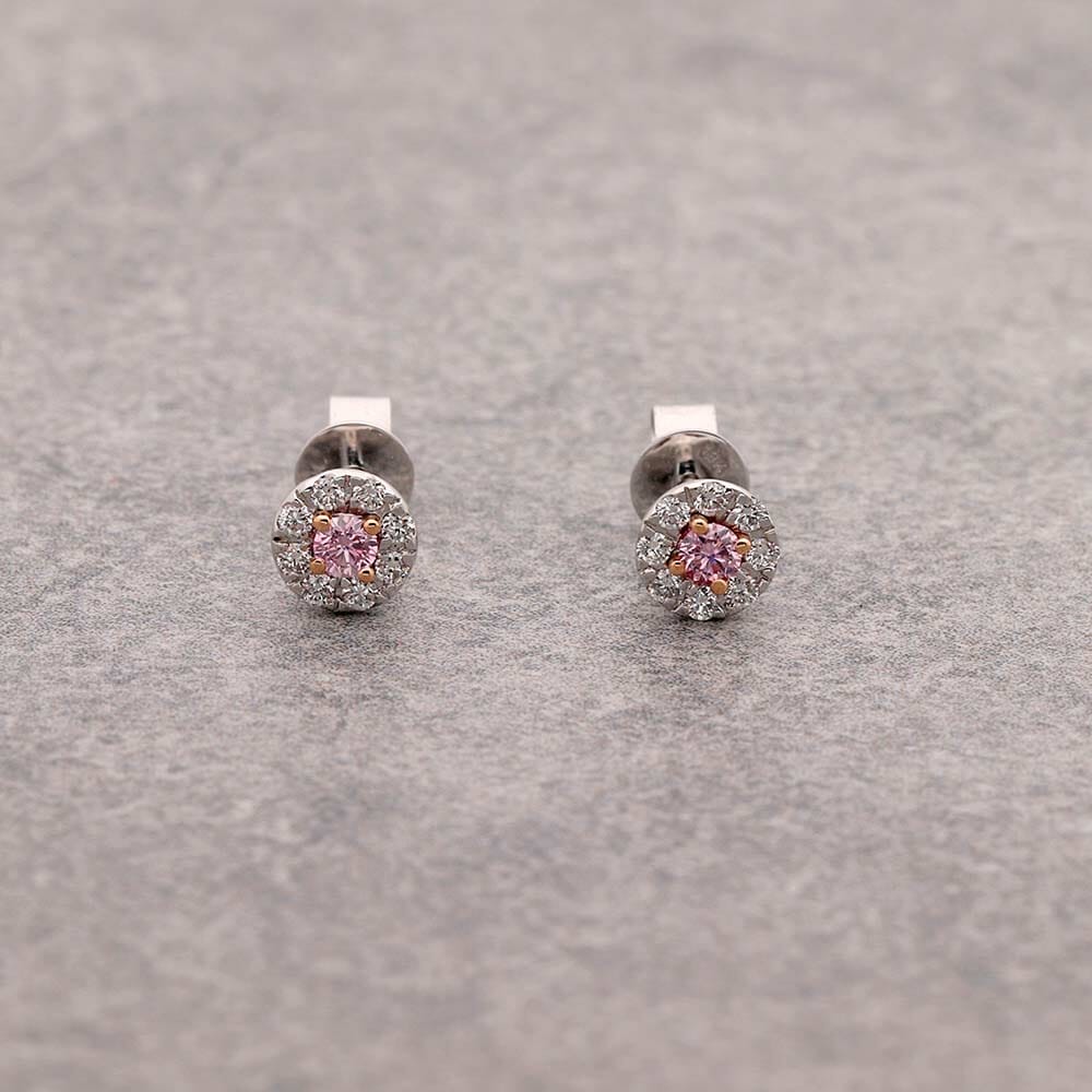 pink diamond halo earrings